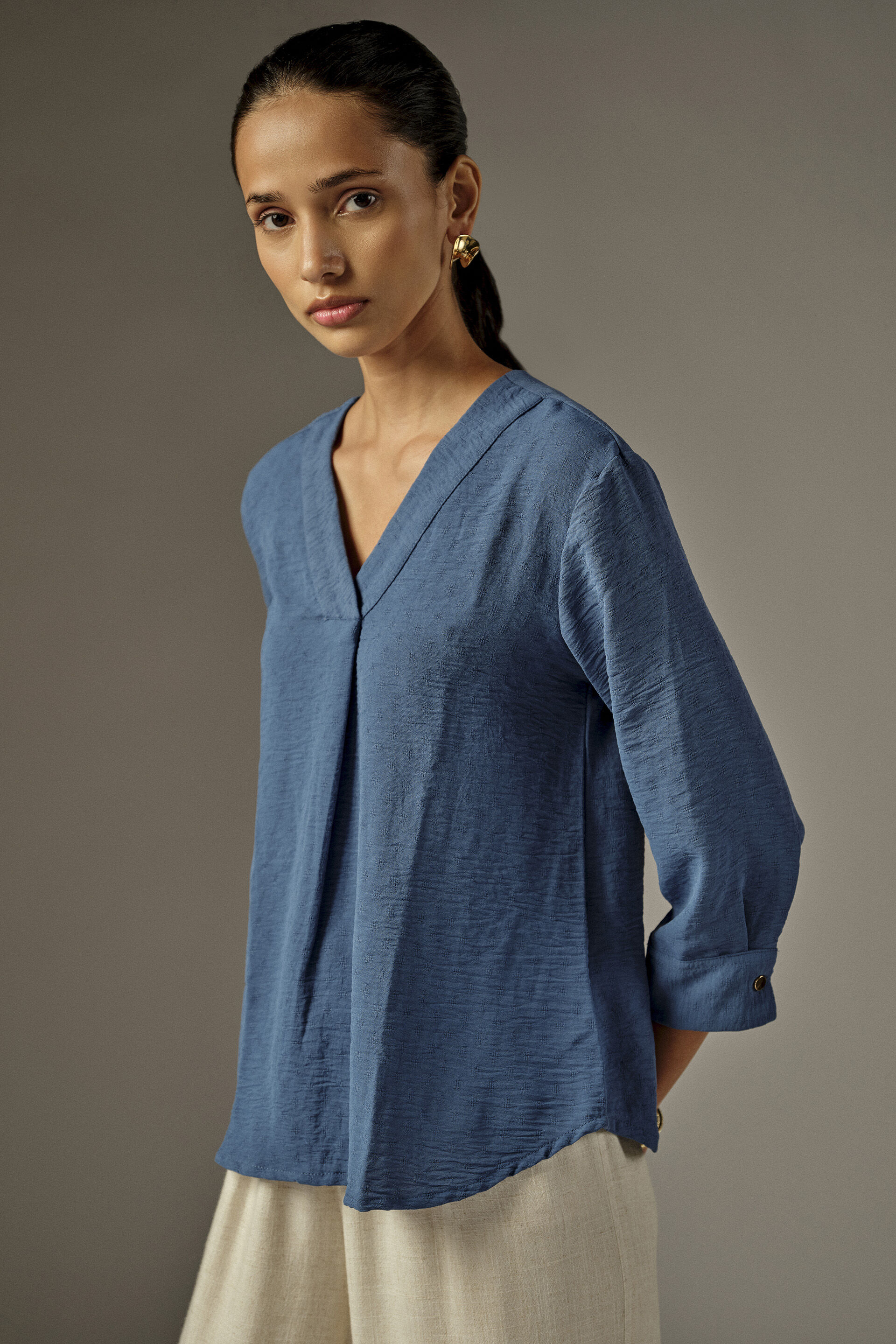 Solid Voluminous Sleeves Top in Blue, Blue, image 2